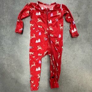 Bamboo Christmas Pajamas 6-9 Months Red Holiday Reindeer Zip One Piece Soft